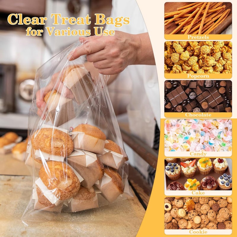 Cidenbio 100 PCS Cellophane Treat Bags, 9x12 In Clear Cellophane Gift Bags with Twist Ties Plastic Goodie Bag for Party Favor Cookie Candy Popcorn Bakery Chocolate Gift Wrapping - Image 5